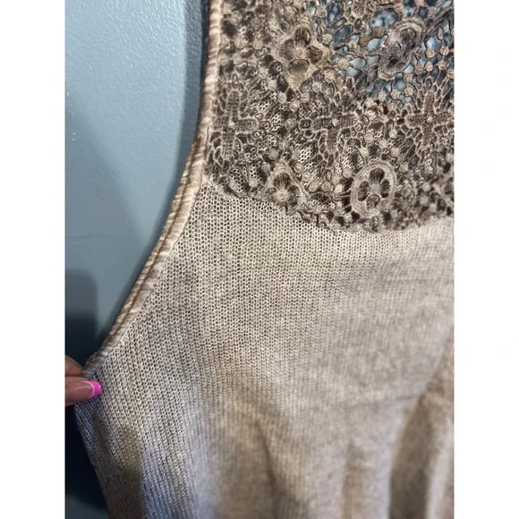 Fantazia Light Brown Asymmetrical Tank Top Crochet Boho Whimsical Festival SZ LG - Picture 7 of 8